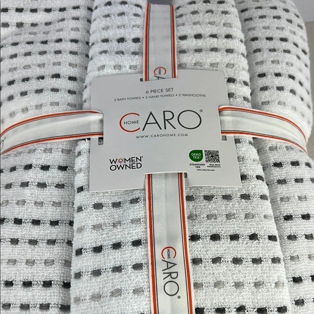 Caro Home Bath Towel Set Gray White 2 Bath 2 Hand 2 Wash 100% Cotton Soft 6 pc